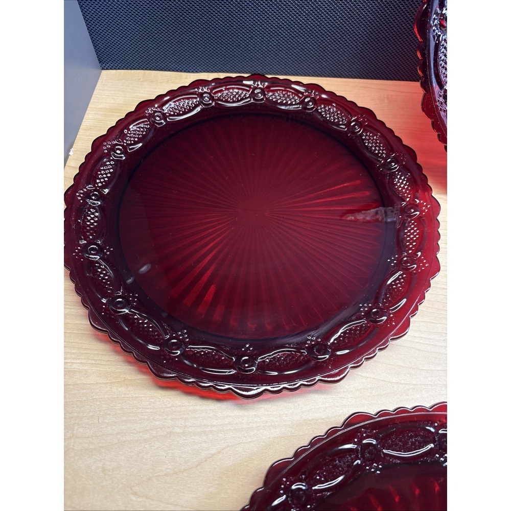 Avon 1876 Cape Cod Dinner Plate 10.5" Ruby Red Pressed Glass Vintage Set of 4 - Picture 9 of 11